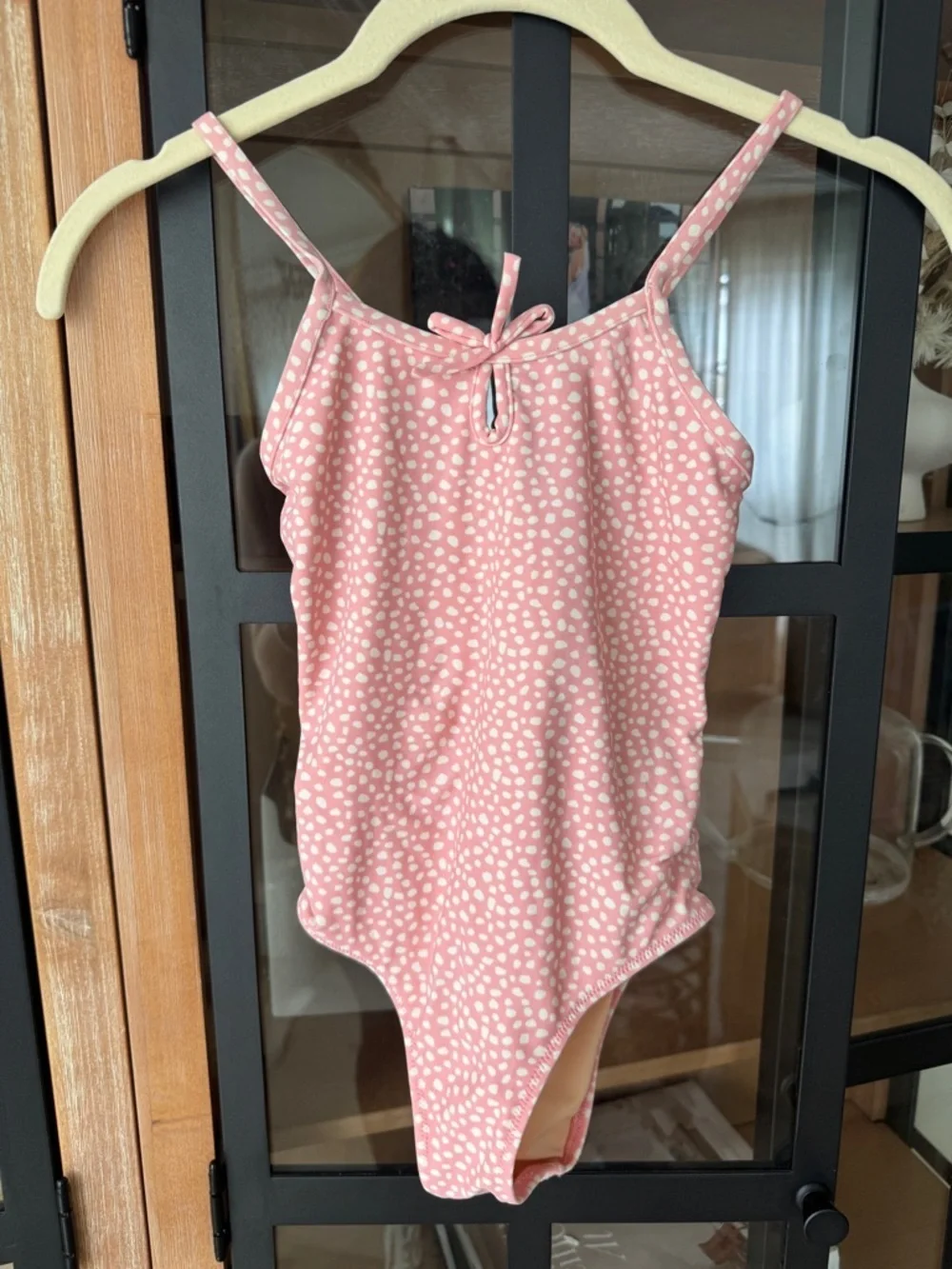 Crewcuts one piece swimsuit polka dots bows criss cross girls peachy